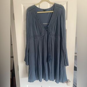 torrid Blue Crochet-Trim V-Neck Tunic with Tassel Tie